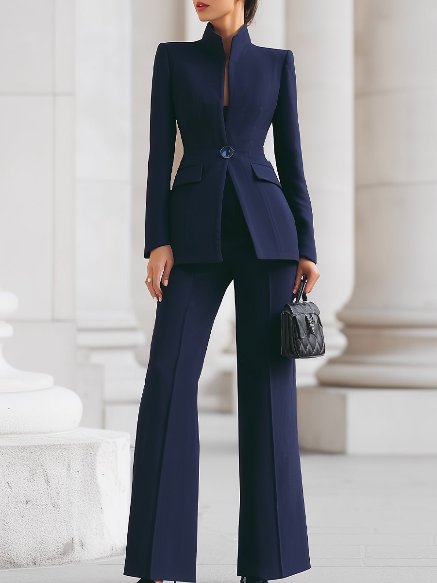 Women Suit Set featuring a tailored blazer and trousers, designed for elegance and timeless sophistication, perfect for professional and formal occasions. 0
